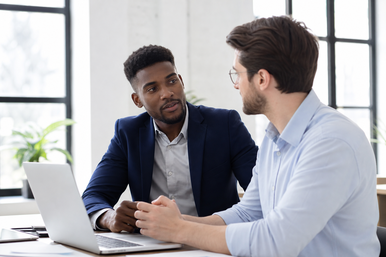 Partners discussing client work